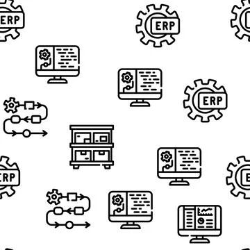 Erp Enterprise Resource Planning Vector Seamless Pattern 스톡 일러스트