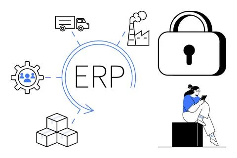ERP Integration with Supply Chain, Security, Analytics, and Warehouse Manag.. Stock Illustration