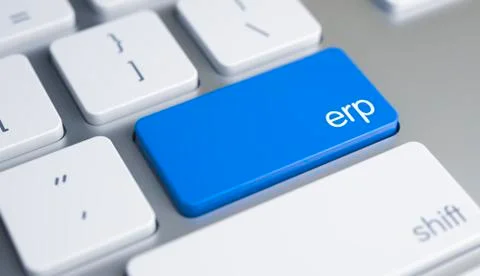 ERP - Message on Blue Keyboard Key. 3D. Illustrazione stock