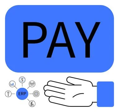 ERP Payment System Representation with Outstretched Hand and Multi-function.. Stock Illustration