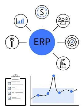 ERP Process Elements Highlighted with Graphic Symbols and Connections Stock Illustration