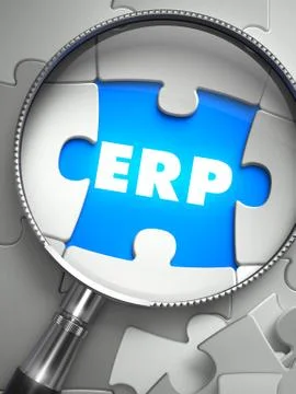 ERP- Puzzle with Missing Piece through Loupe Stock Illustration