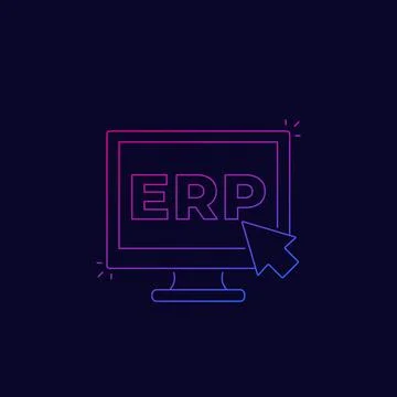 ERP software icon with computer, line vector Stock Illustration