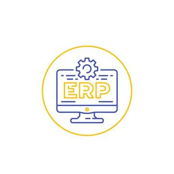 ERP software icon with computer, linear Stock Illustration