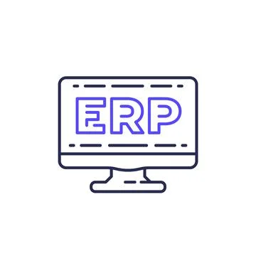 ERP software icon, enterprise resource planning line vector Stock Illustration