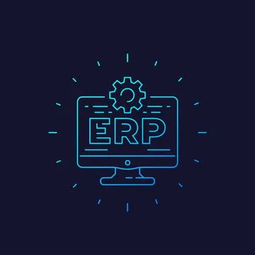 ERP software icon, linear style vector Stock Illustration