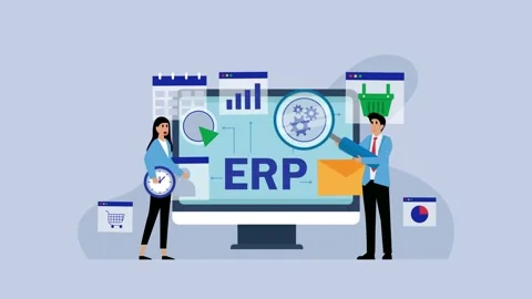 ERP Software Implementation for Business Operations Efficiency cartoon anim.. Stock Footage 302529746