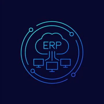 ERP software solutions icon with a cloud, linear Stock Illustration