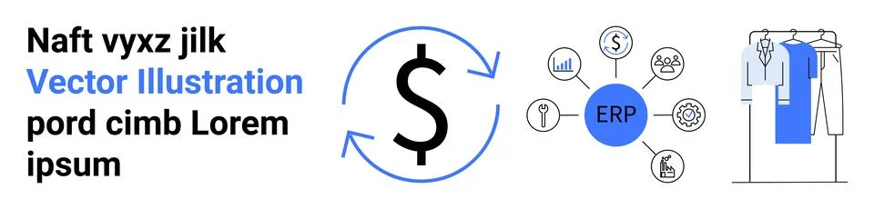 ERP System with Dollar Sign, Networking Icons, and Inventory Management Graph 스톡 일러스트