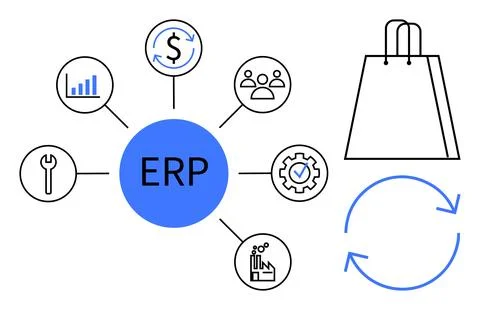 ERP System Elements and Integration Cycle for Streamlined Business Operations Stock Illustration