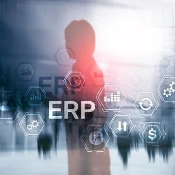 ERP system, Enterprise resource planning on blurred background. Business auto 스톡 일러스트