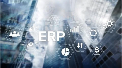 ERP system, Enterprise resource planning on blurred background. Business auto Illustrazione stock