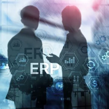ERP system, Enterprise resource planning on blurred background. Business auto Illustrazione stock