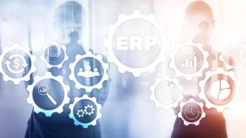 ERP system, Enterprise resource planning on blurred background. Business auto 스톡 일러스트
