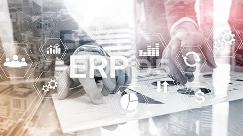 ERP system, Enterprise resource planning on blurred background. Business auto Stock Photos