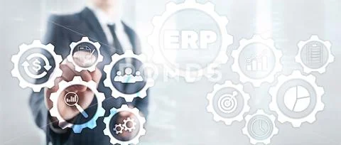 ERP system, Enterprise resource planning on blurred background. Business auto Stock Photos