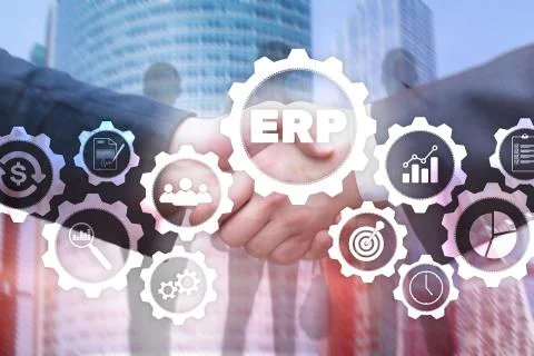 ERP system, Enterprise resource planning on blurred background. Business auto Stock Photos