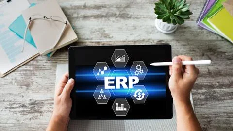 ERP system. Enterprise resources planning. Business process automation. Stock-Fotos