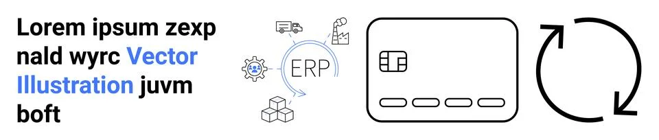 ERP System integration with logistics, computing, cycle process flow, and m.. Stock Illustration