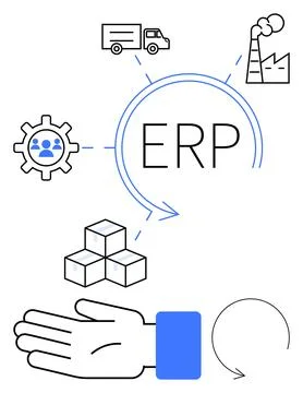 ERP System Integration Streamlining Supply Chain, Production, and Human Res.. Illustrazione stock