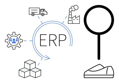 ERP System Integration with Supply Chain, Manufacturing, and Delivery Element 스톡 일러스트