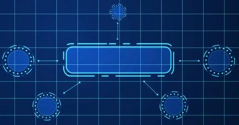 ERP system showcasing lots of products and features HUD infographic. Busine.. Stock Illustration