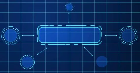 ERP system showcasing lots of products and features HUD infographic. Busine.. Stock Illustration