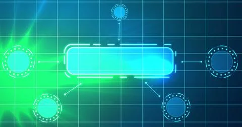ERP system showcasing lots of products and features HUD infographic. Busine.. Stock Illustration