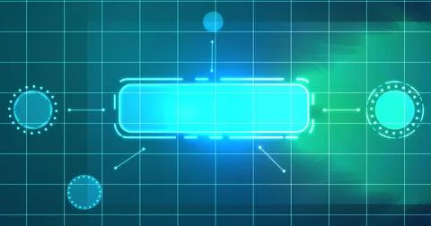 ERP system showcasing lots of products and features HUD infographic. Busine.. Stock Illustration