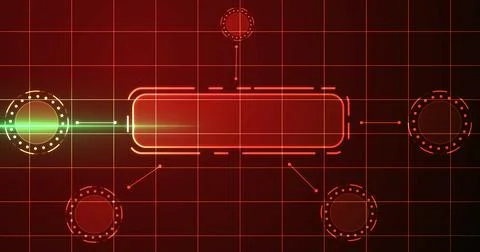 ERP system showcasing lots of products and features HUD infographic. Busine.. Stock Illustration