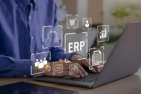 ERP,Enterprise Resource Planning.Businessman using a computer to document m.. 写真素材