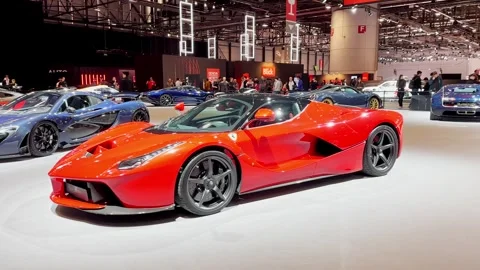 Errari LaFerrari Hypercar 2013 at the 91st International Geneva Motor Show Stock Footage 270185829