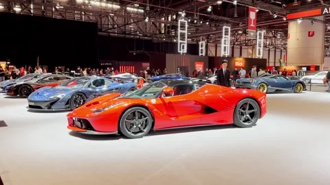 Errari LaFerrari Hypercar 2013 at the 91st International Geneva Motor Show Stock Footage 270185831