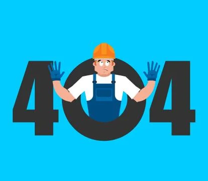 Error 404 Builder surprise. Page not found template for web site. Worker in p Stockillustratie