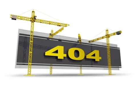 Error 404 concept illustration with construction cranes. 3d model isolated on Stock Illustration