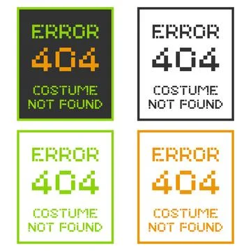Error 404 costume not found funny Halloween pixel art vector icon set Stock Illustration