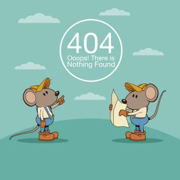 Error 404 with funny mouses cartoon Stock Illustration