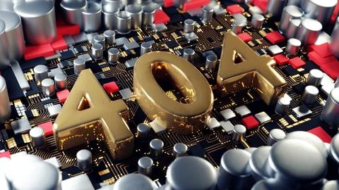 Error 404 Futuristic Circuitry Background with Gold Elements is not found on the Stock Illustration