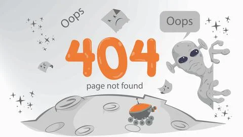 Error 404 illustration for design big numbers in space an alien looks out fro Stock Illustration