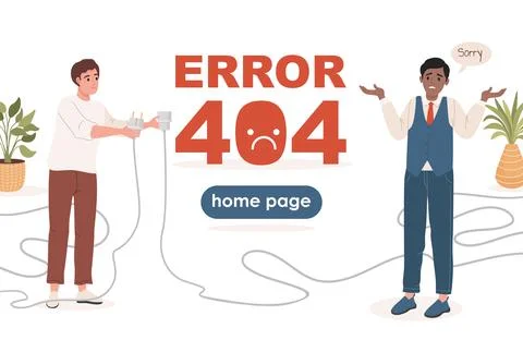 Error 404 landing page vector flat template with text space. Man holding Stock Illustration