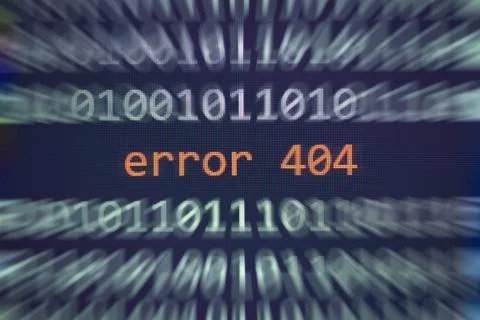 Error 404 message on display screen technology binary code number data aler.. Foto stock