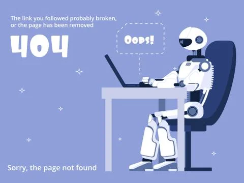 Error 404. Not found web site page with robot and warning message. Vector 스톡 일러스트