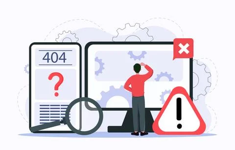 Error 404 page with confused user.. Vector illustration Illustrazione stock