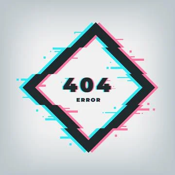 Error 404 page. Glitch effect banner. Not found screen, broken files. Problems Stock Illustration