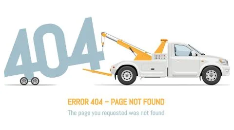 Error 404 page layout vector design with white tow truck Stock-Illustration