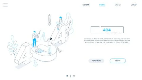 Error 404 page - line design style isometric web banner Stock Illustration