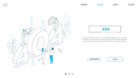Error 404 page - line design style isometric web banner Stock Illustration