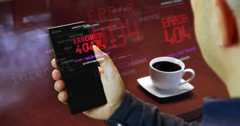 Error 404 page not found news titles on smartphone screen in hand Stock Footage 302796266