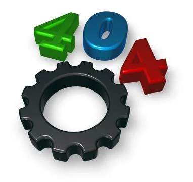 Error 404 page not found - message and gear wheel - 3d illustration Stock-Illustration