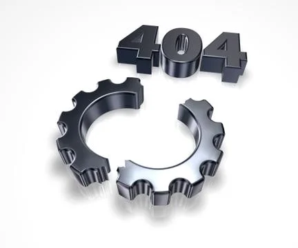 Error 404 page not found - message and broken cogwheel - 3d illustration Stock-Illustration